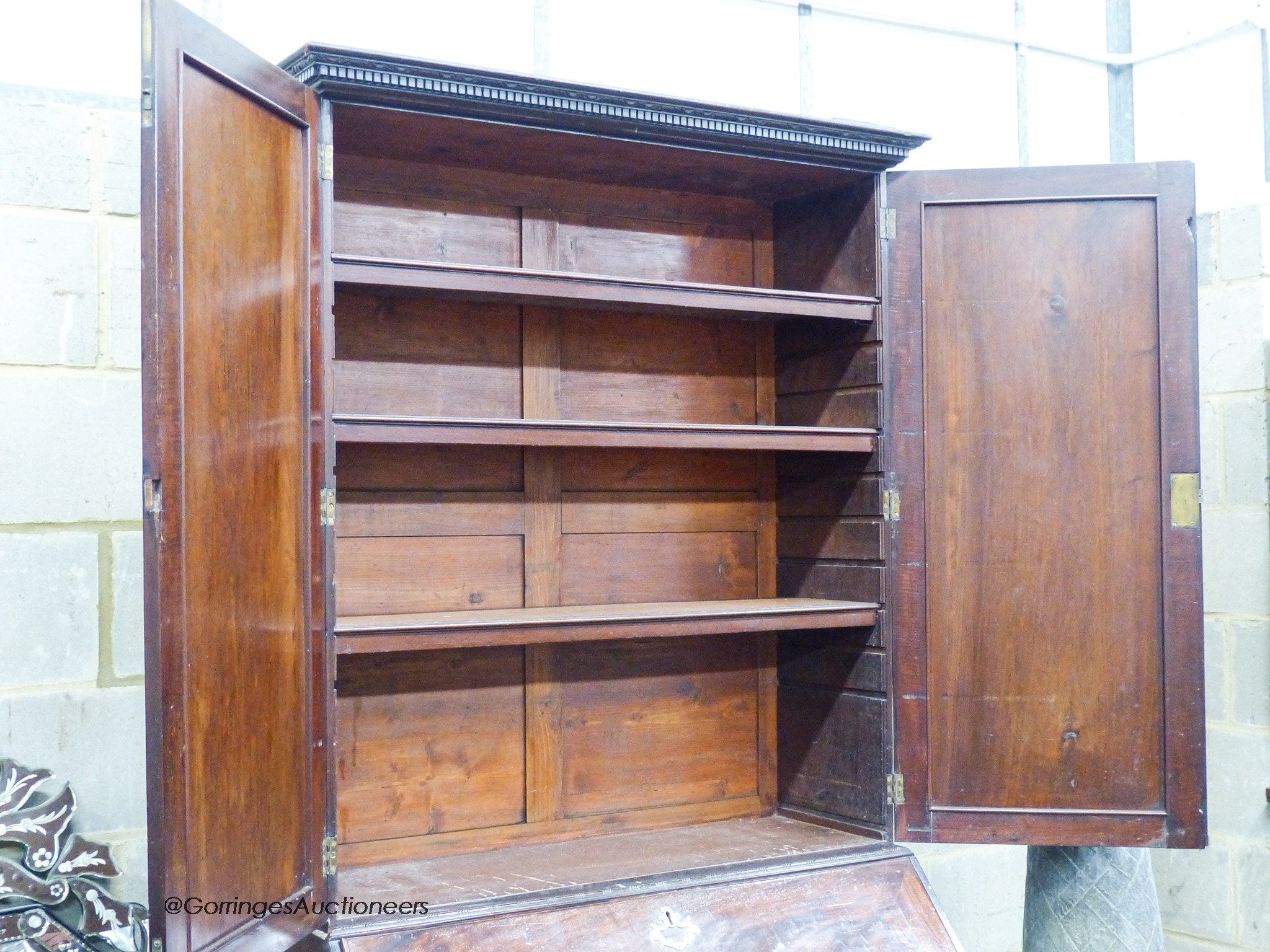 A George III mahogany bureau cabinet, width 102cm, depth 56cm, height 222cm